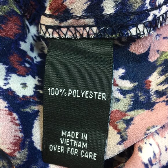 New! BCX Surplice Wrap Blouse Top S Woman's Blue Pink Floral 3/4 Tie Sleeve - Picture 12 of 16